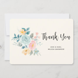 Tarjeta De Agradecimiento Estiloso Bouquet De Flor Rosa Y Azul - Gracias