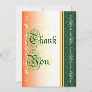 Tarjeta De Agradecimiento Estiloso caligrafía en verde y naranja gracias
