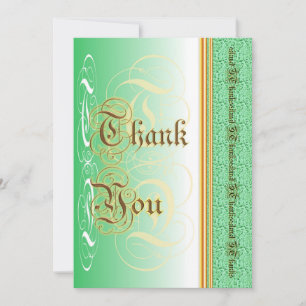 Tarjeta De Agradecimiento Estiloso caligrafía en verde y oro gracias
