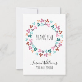 Tarjeta De Agradecimiento Estiloso Pastel Floral Cabello Elegante Leafy Wrea