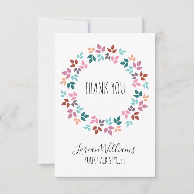 Tarjeta De Agradecimiento Estiloso Pastel Floral Cabello Elegante Leafy Wrea (Anverso)