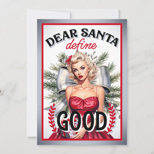 Tarjeta De Agradecimiento Estimado Santa Define Good Retro Pinup (Anverso)
