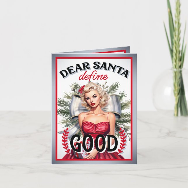 Tarjeta De Agradecimiento Estimado Santa Define Good Retro Pinup (Anverso)