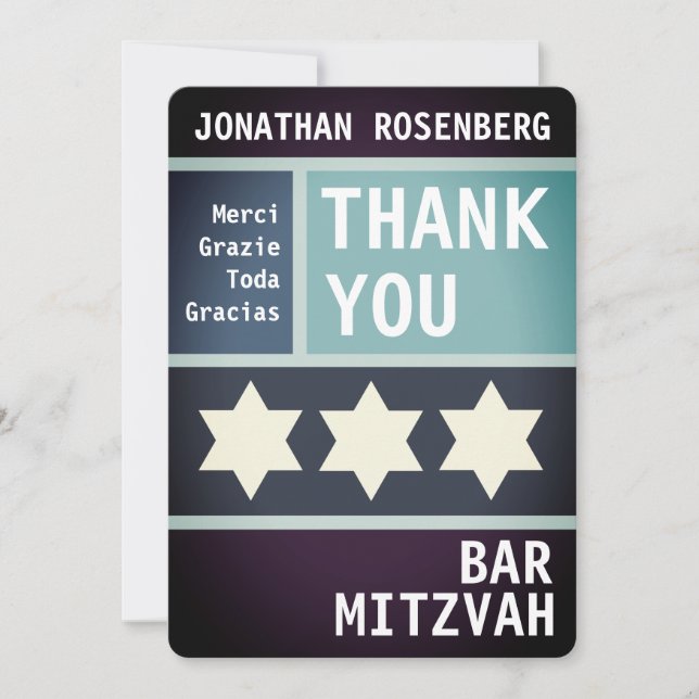 Tarjeta De Agradecimiento Estrella audaz de David Bar Mitzvah Gracias (Anverso)