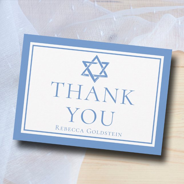 Tarjeta De Agradecimiento Estrella azul clara de David Bat Mitzvah (Subido por el creador)