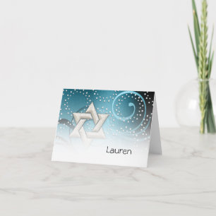 Tarjeta De Agradecimiento Estrella azul verde azulada del David y cristales