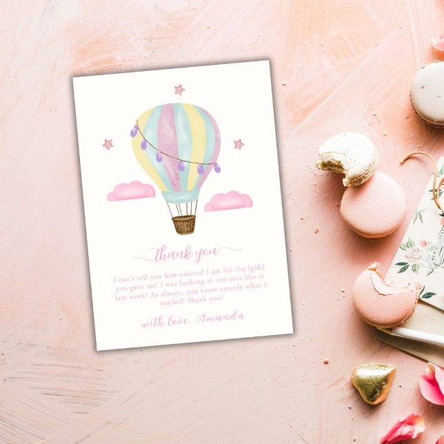 Tarjeta De Agradecimiento Estrella de aire caliente Rainbow Air Balloon Clou (Rainbow Hot Air Balloon Cloud Star Baby Shower Thank You Card)