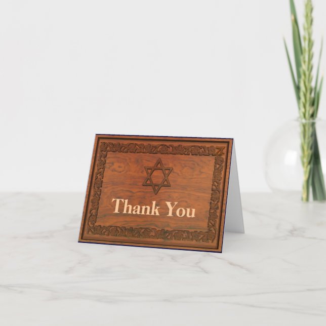 Tarjeta De Agradecimiento Estrella De La Madera Esculpida De David (Anverso)