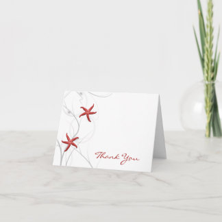 Tarjeta De Agradecimiento Estrella de Mar Roja y Coral de Plata Gracias