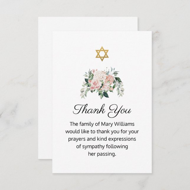 Tarjeta De Agradecimiento Estrella del funeral floral judío de David (Anverso / Reverso)