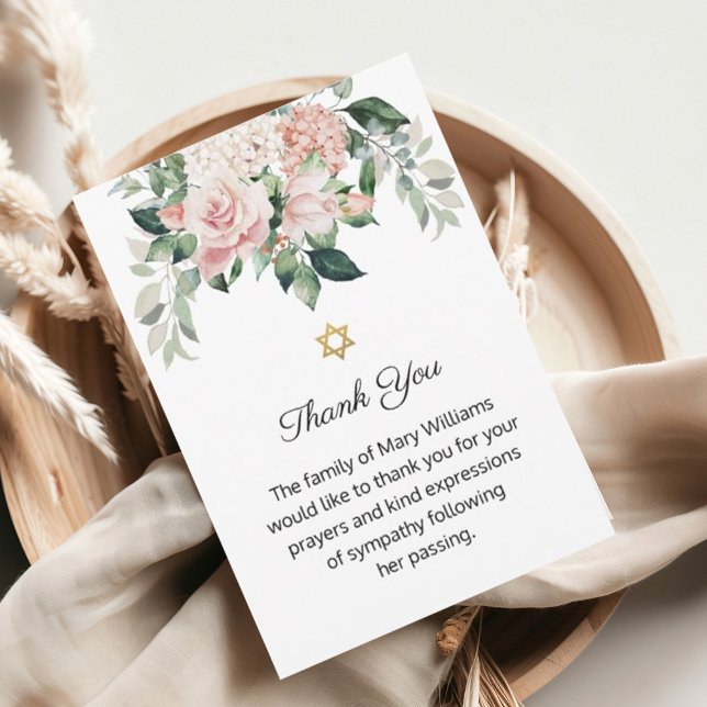 Tarjeta De Agradecimiento Estrella del funeral floral rosado judío de David (Subido por el creador)