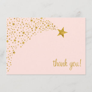 Tarjeta De Agradecimiento Estrella Fugaz Brillante Rosa Dorado Gracias