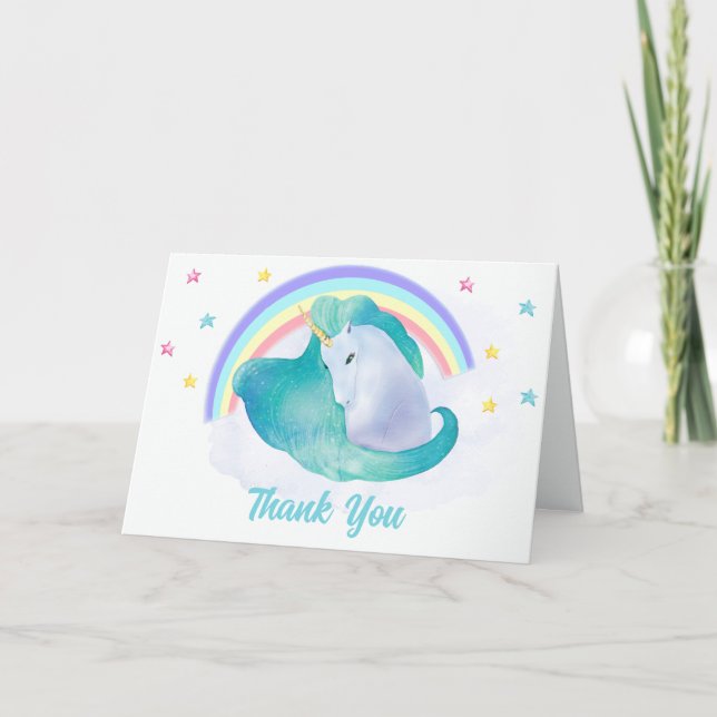 Tarjeta De Agradecimiento Estrella genial Pastel Baby Shower arcoiris Unicor (Anverso)