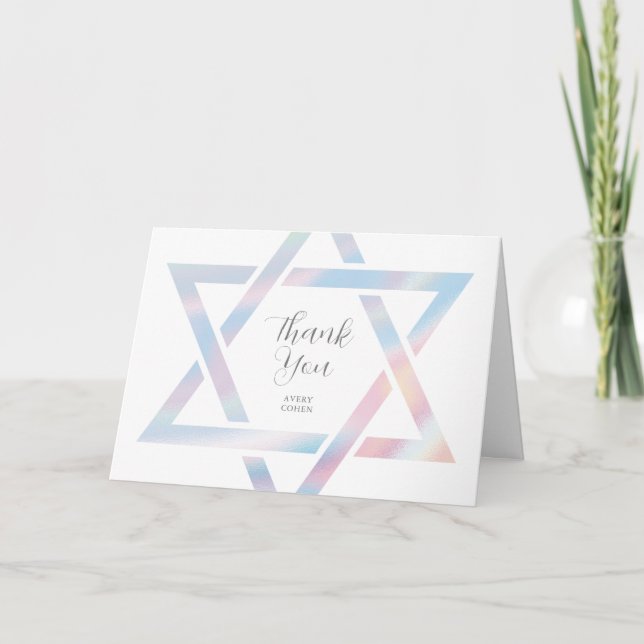 Tarjeta De Agradecimiento Estrella moderna de David Pastel Bat Mitzvah (Anverso)