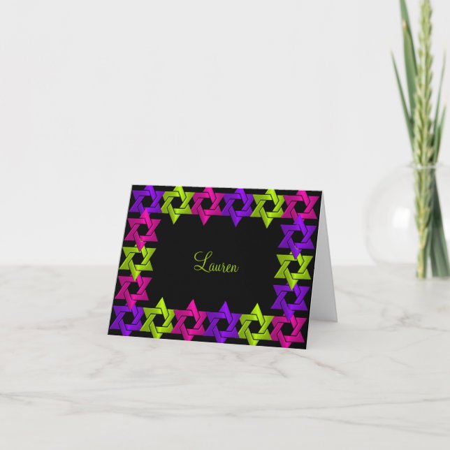 Tarjeta De Agradecimiento Estrella morada verde rosa Bat Mitzvah en cualquie (Anverso)
