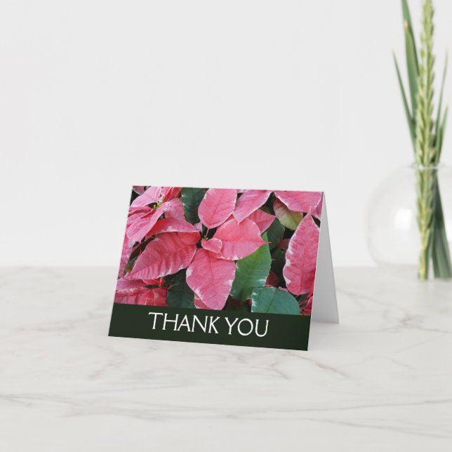 Tarjeta De Agradecimiento Estrella plateada de mármol Poinsettias Flor de va (Anverso)