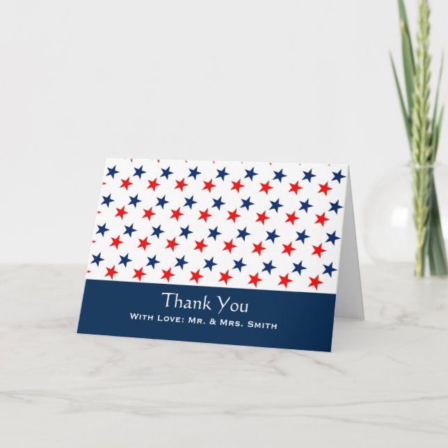Tarjeta De Agradecimiento Estrella roja azul personalizada Gracias (Anverso)