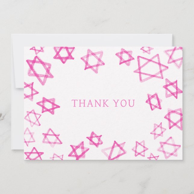 Tarjeta De Agradecimiento Estrella rosa de David Bar Bat Mitzvah (Anverso)