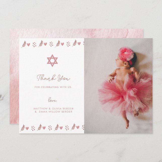 Tarjeta De Agradecimiento Estrella rosa del Boho de David Jewish (Anverso / Reverso)