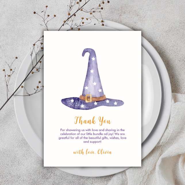 Tarjeta De Agradecimiento Estrella rusa Gorra de brujas Baby Shower (Rustic Star Little Boo Witch Hat Baby Shower Thank You Card)