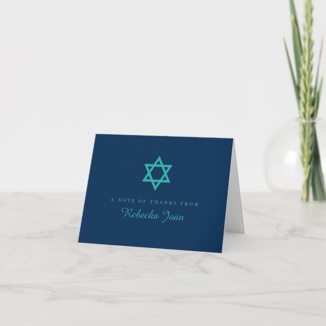 Tarjeta De Agradecimiento Estrella Verde azulada azul de David Bat Mitzvah G (Anverso)
