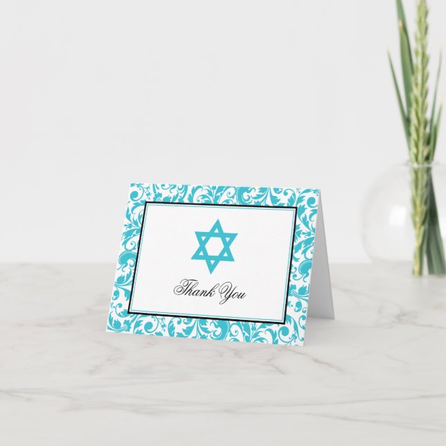 Tarjeta De Agradecimiento Estrella verde azulada de David Swirl Blue Swirl G (Anverso)