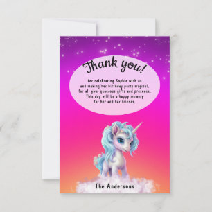Tarjeta De Agradecimiento Estrella vibrante de Unicornio y rosa