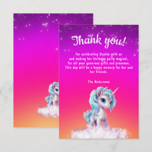 Tarjeta De Agradecimiento Estrella vibrante de Unicornio y rosa
