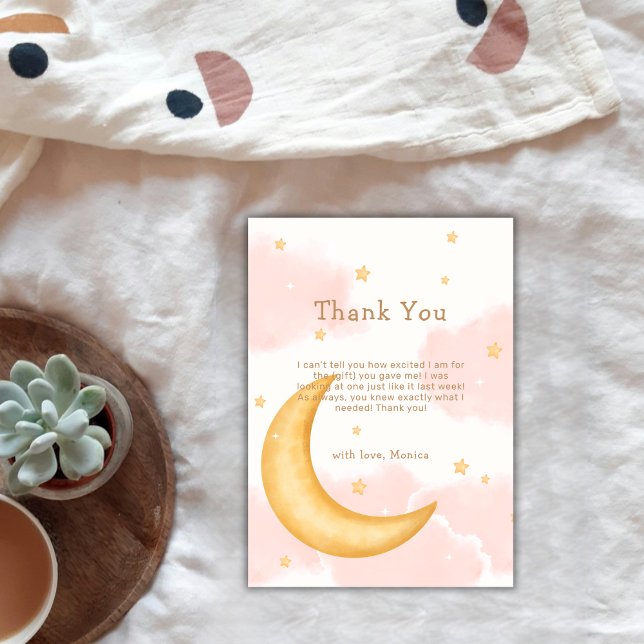 Tarjeta De Agradecimiento Estrellas cutáneas de la luna Twinkle Twinkle Girl (Cute Moon Stars Twinkle Twinkle Girl Baby Shower Thank You Card)