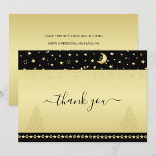 Tarjeta De Agradecimiento Estrellas de Navidades brillantes de oro, trapos d
