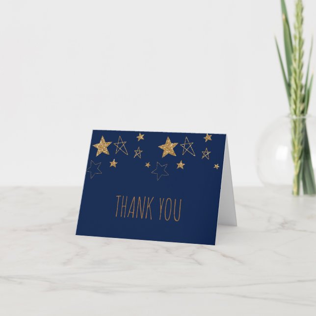 Tarjeta De Agradecimiento Estrellas de oro con azul (Anverso)