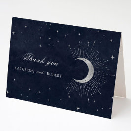 Tarjeta De Agradecimiento Estrellas de plata azul celestial de medianoche