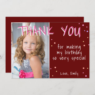 Tarjeta De Agradecimiento Estrellas del Chica Rojo Cumpleaños Gracias tarjet