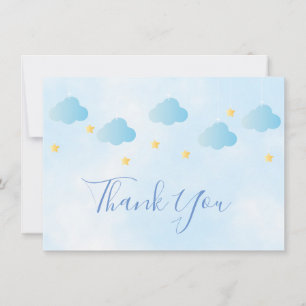 Tarjeta De Agradecimiento Estrellas Doradas Lindas Nubes Azules Escritura Gr