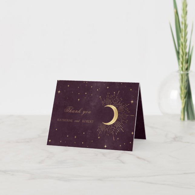 Tarjeta De Agradecimiento estrellas doradas negras de medianoche celestiales (Anverso)