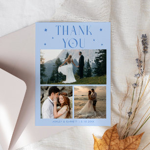 Tarjeta De Agradecimiento Estrellas Elegantes Boda Multi Foto Azul Hielo