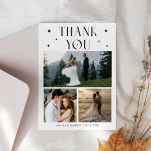 Tarjeta De Agradecimiento Estrellas Elegantes Boda Multi Foto Blanca