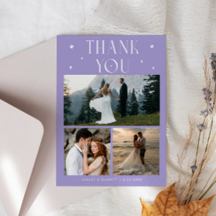 Tarjeta De Agradecimiento Estrellas Elegantes Boda Multi Foto Lila