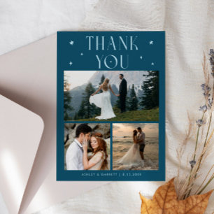 Tarjeta De Agradecimiento Estrellas Elegantes Boda Multi Foto Verde Turquesa
