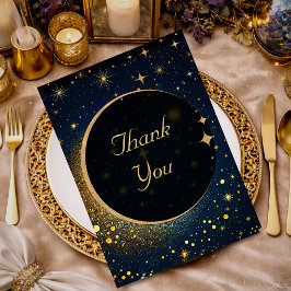 Tarjeta De Agradecimiento Estrellas Luna Azul Medianoche Halo celestial boda