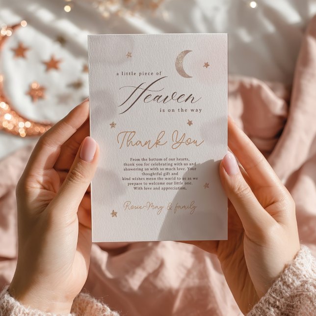 Tarjeta De Agradecimiento Estrellas lunares Pequeña pieza del cielo Baby Sho (Moon Stars Little Piece of Heaven Baby Shower Thank You Card)