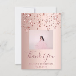 Tarjeta De Agradecimiento Estrellas personalizados de Quinceanera rosa de fo