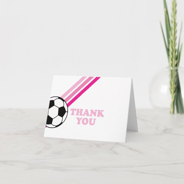 Tarjeta De Agradecimiento Estripas rosadas de fútbol gracias cumpleaños (Anverso)