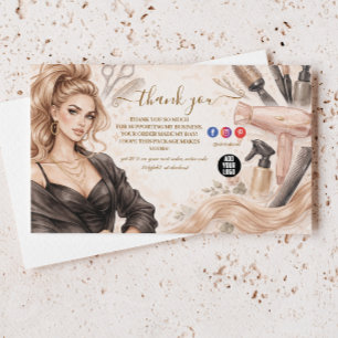 Tarjeta De Agradecimiento Estudio de Cabello Retrato Rubor Branding