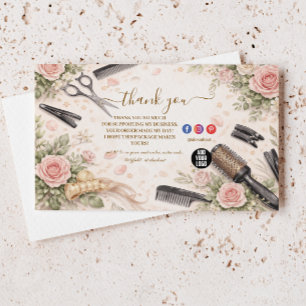 Tarjeta De Agradecimiento Estudio de Peinado Floral Elegante Negocio