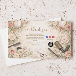 Tarjeta De Agradecimiento Estudio de peinado floral romántico Branding