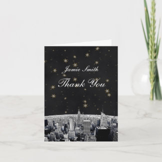Tarjeta De Agradecimiento Etched NYC Skyline 2 Black Gold Star Gracias