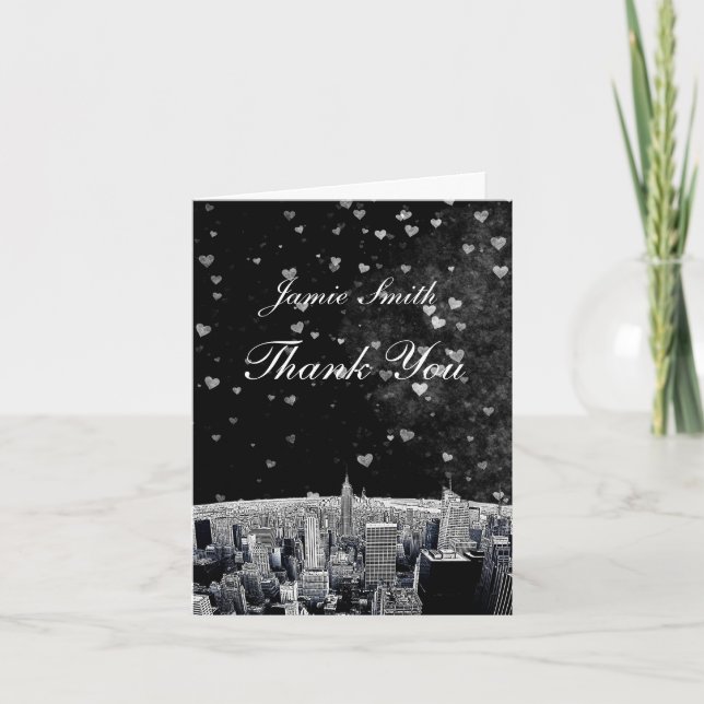 Tarjeta De Agradecimiento Etched NYC Skyline #2 Black What Heart Gracias (Anverso)