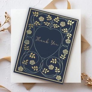 Tarjeta De Agradecimiento Etéreo Navy y Oro Art Nouveau Vintage
