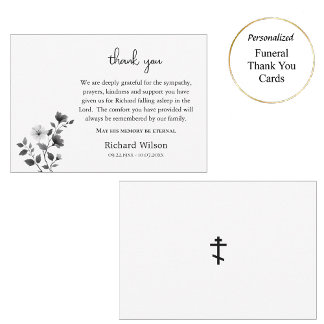 Tarjeta De Agradecimiento Ethereal Black & White Flowers Orthodox Funeral